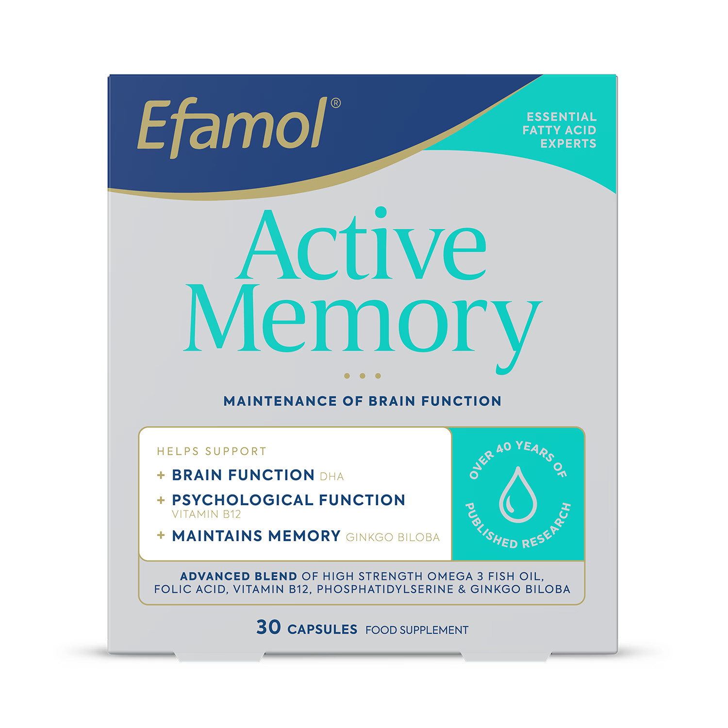 Efamol Active Memory brain supplement 30 capsules, UK version