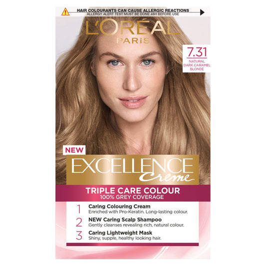 L'Oreal Excellence 7.31 Natural Dark Caramel Blonde Permanent Hair Dye Beauty at home Sainsburys   