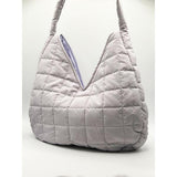 SVNX soft quilted shoulder bag pearl grey, imported from the UK