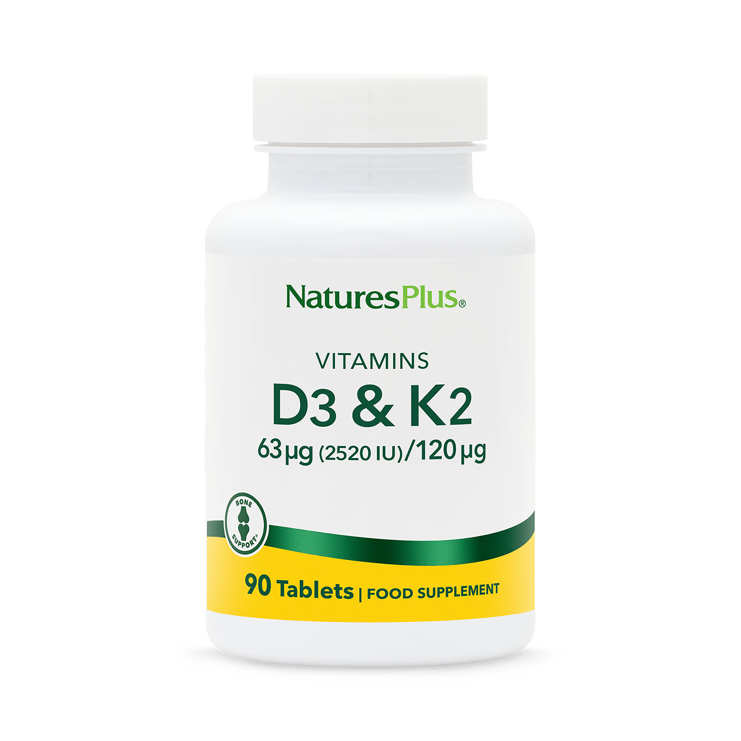 NaturesPlus vitamin D3 and K2 tablets, imported from the UK