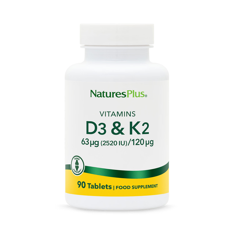 NaturesPlus vitamin D3 and K2 tablets, imported from the UK