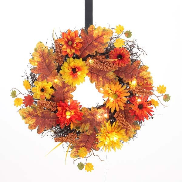 Livingandhome autumn daisy maple leaf wreath 55cm, imported from the UK