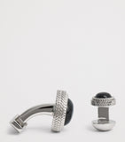 Tateossian sterling silver and onyx herringbone cufflinks and studs set (British brand)