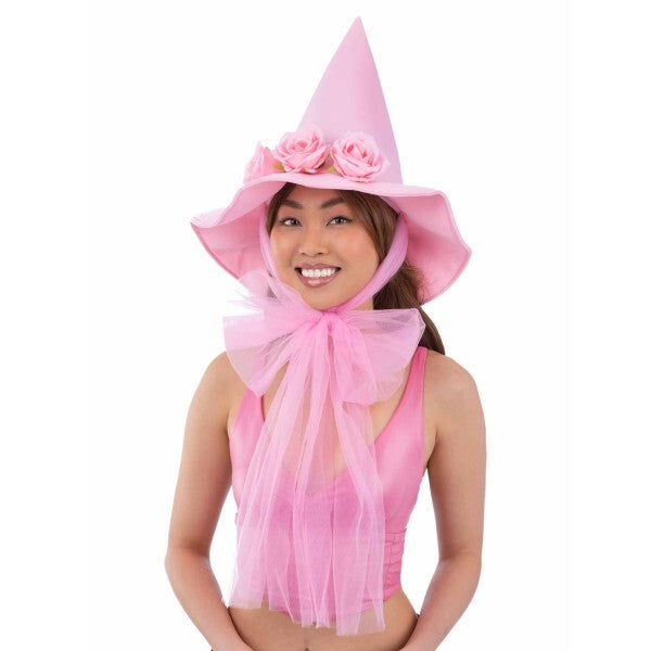 Smiffys Pink Floral Good Witch Hat with mesh bow, UK version