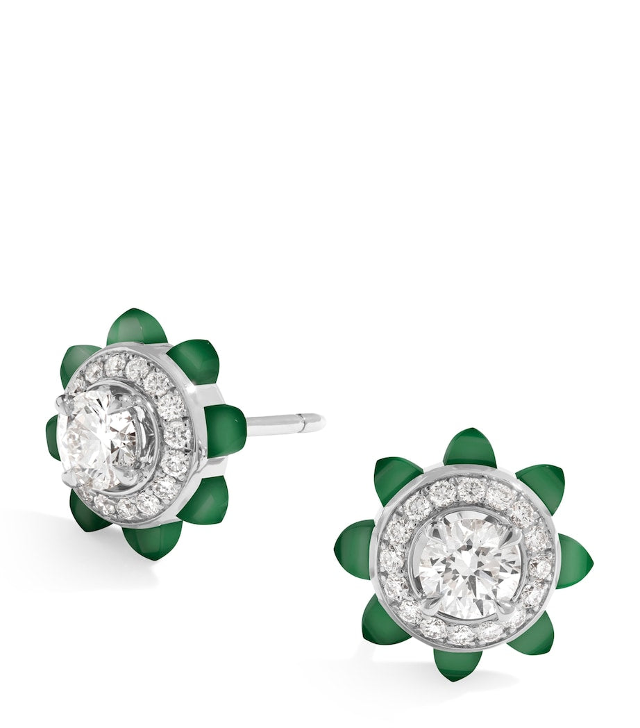 Marli New York Tip-Top earrings with diamonds and green agate, imported from the UK