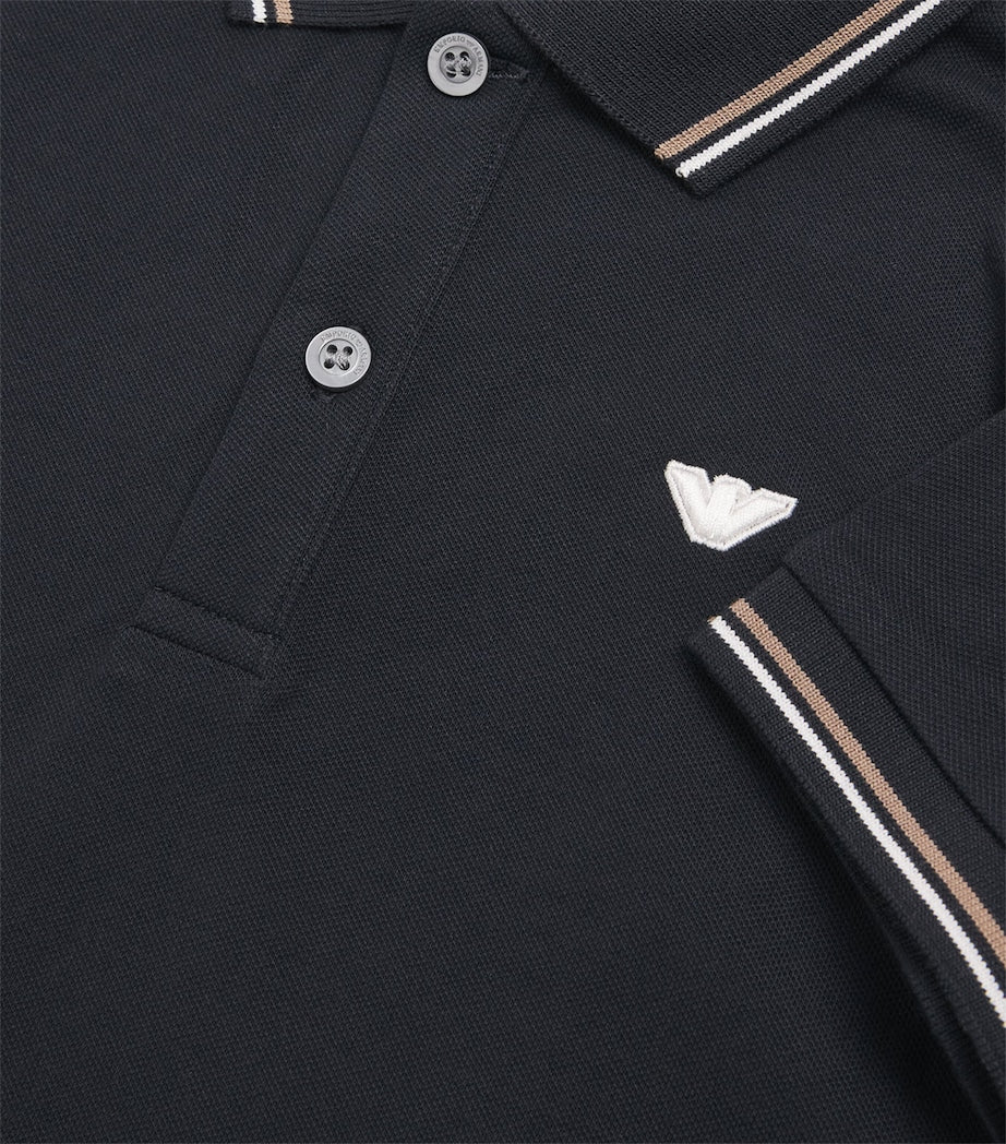 Emporio Armani kids stretch-cotton polo shirt with two-tone collar - British product