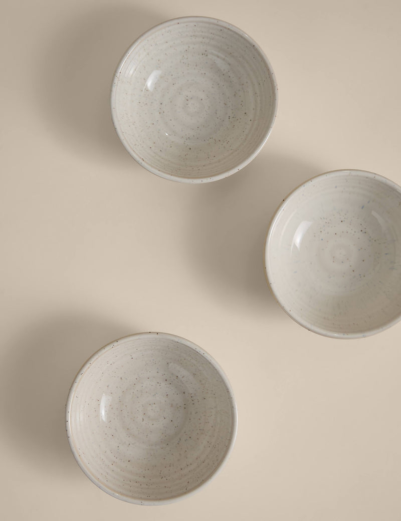 3pk Ceramic Ribbed Pinch Bowls