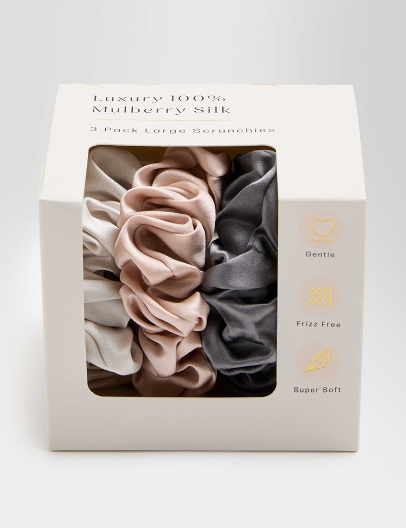 M&S Chunky Scrunchies 100% Mulberry Silk 3pk - British product