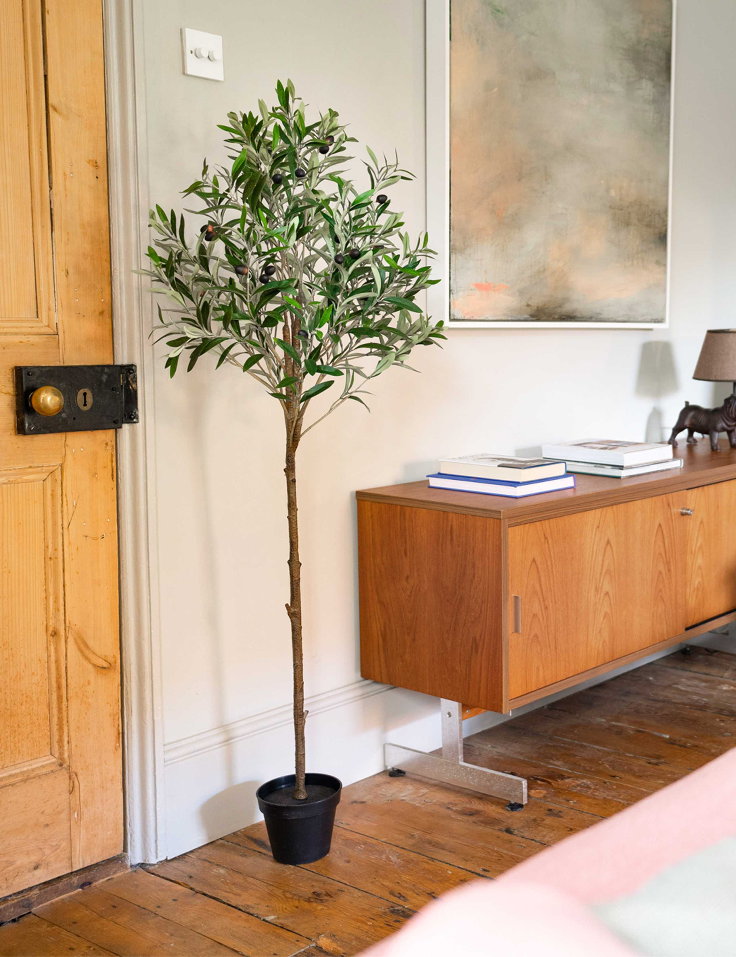 Blooming Artificial 4.5ft olive tree with fruits, imported from the UK