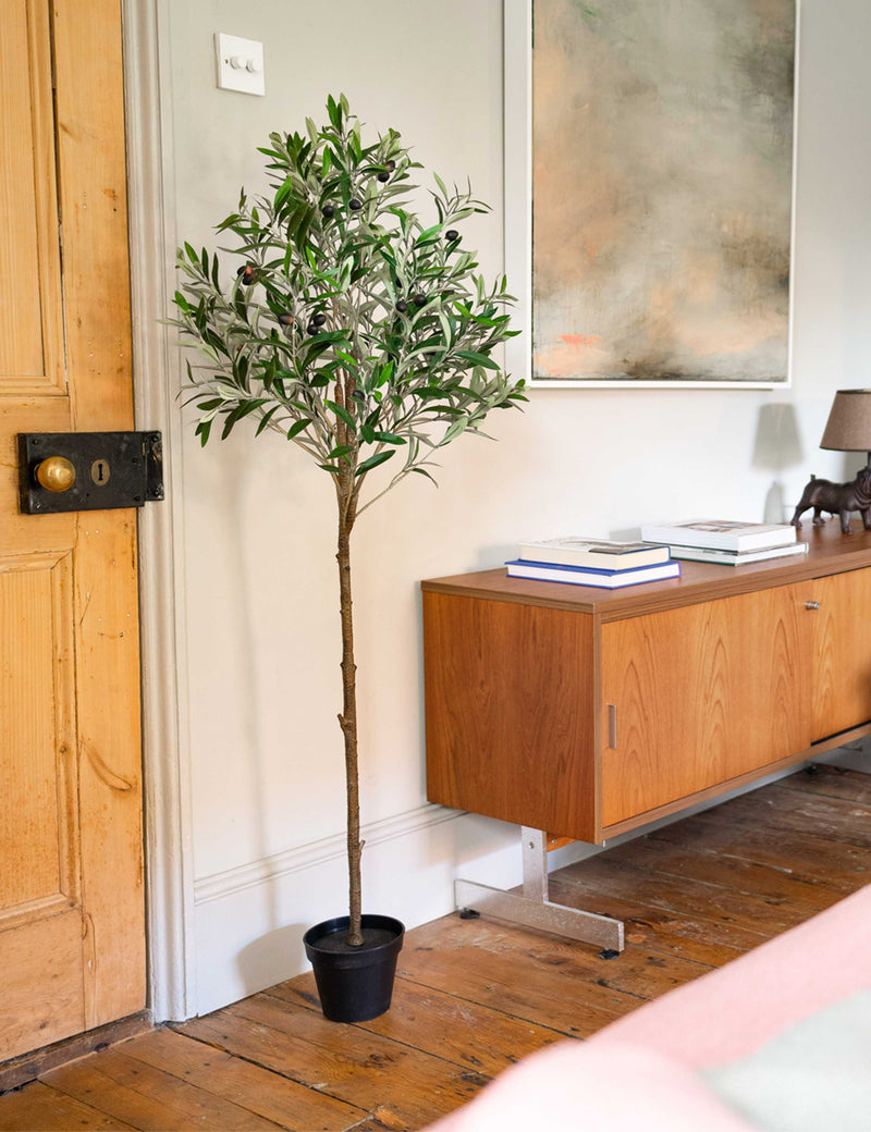 Blooming Artificial 4.5ft olive tree with fruits, imported from the UK