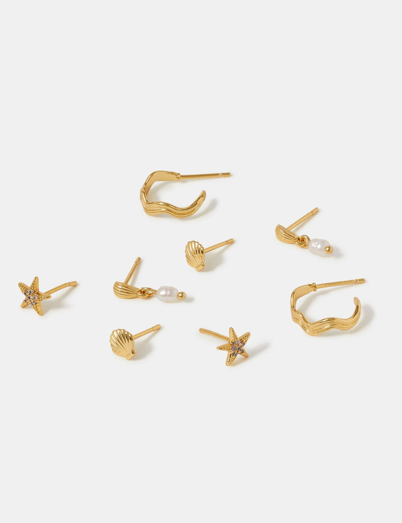 Accessorize gold plated earrings set 4 pack with coastal designs, imported from the UK
