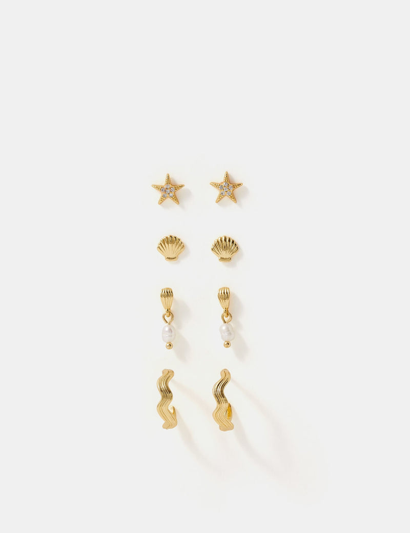 Accessorize gold plated earrings set 4 pack with coastal designs, imported from the UK