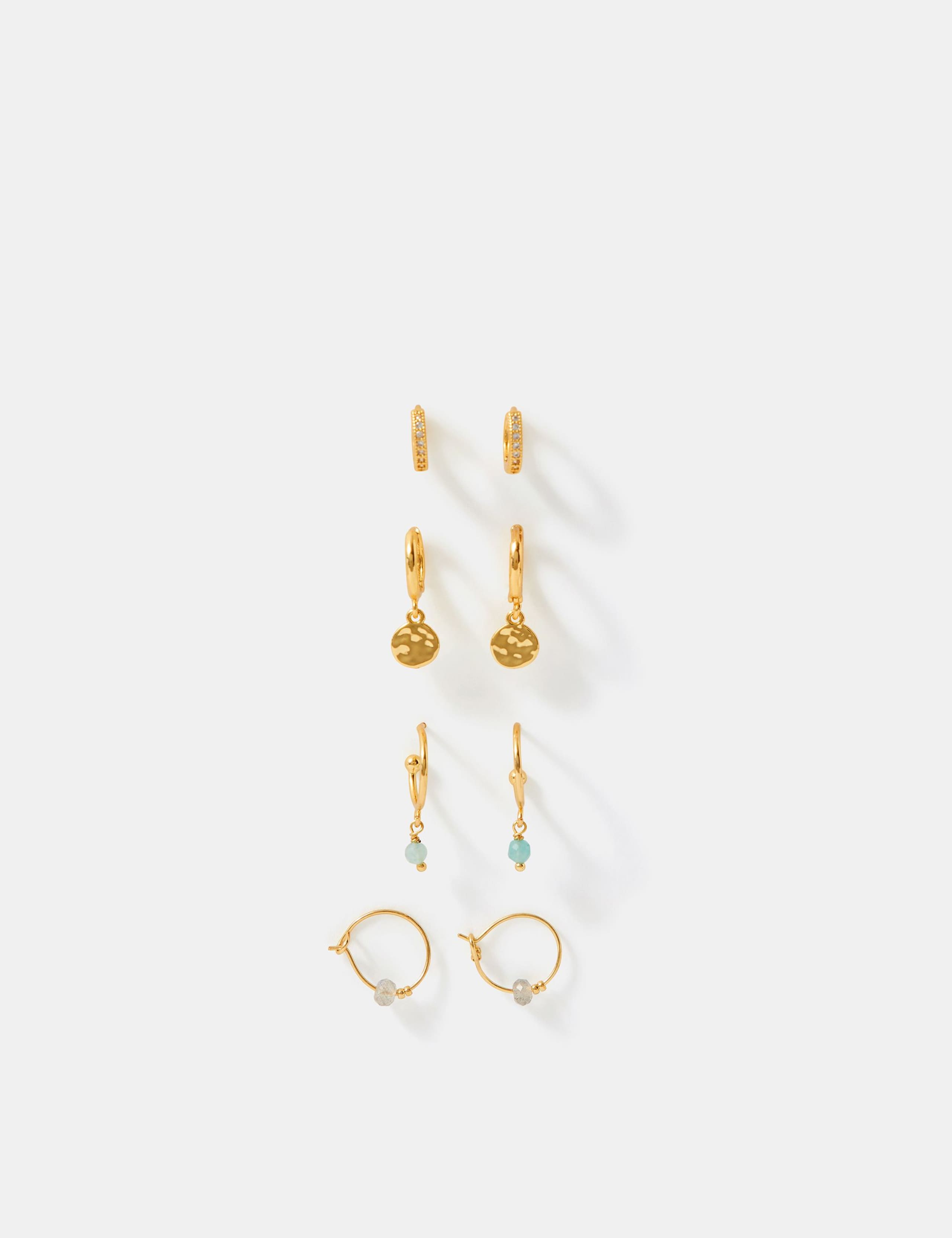 Accessorize gold plated hoop earrings set with semi-precious stones, imported from the UK