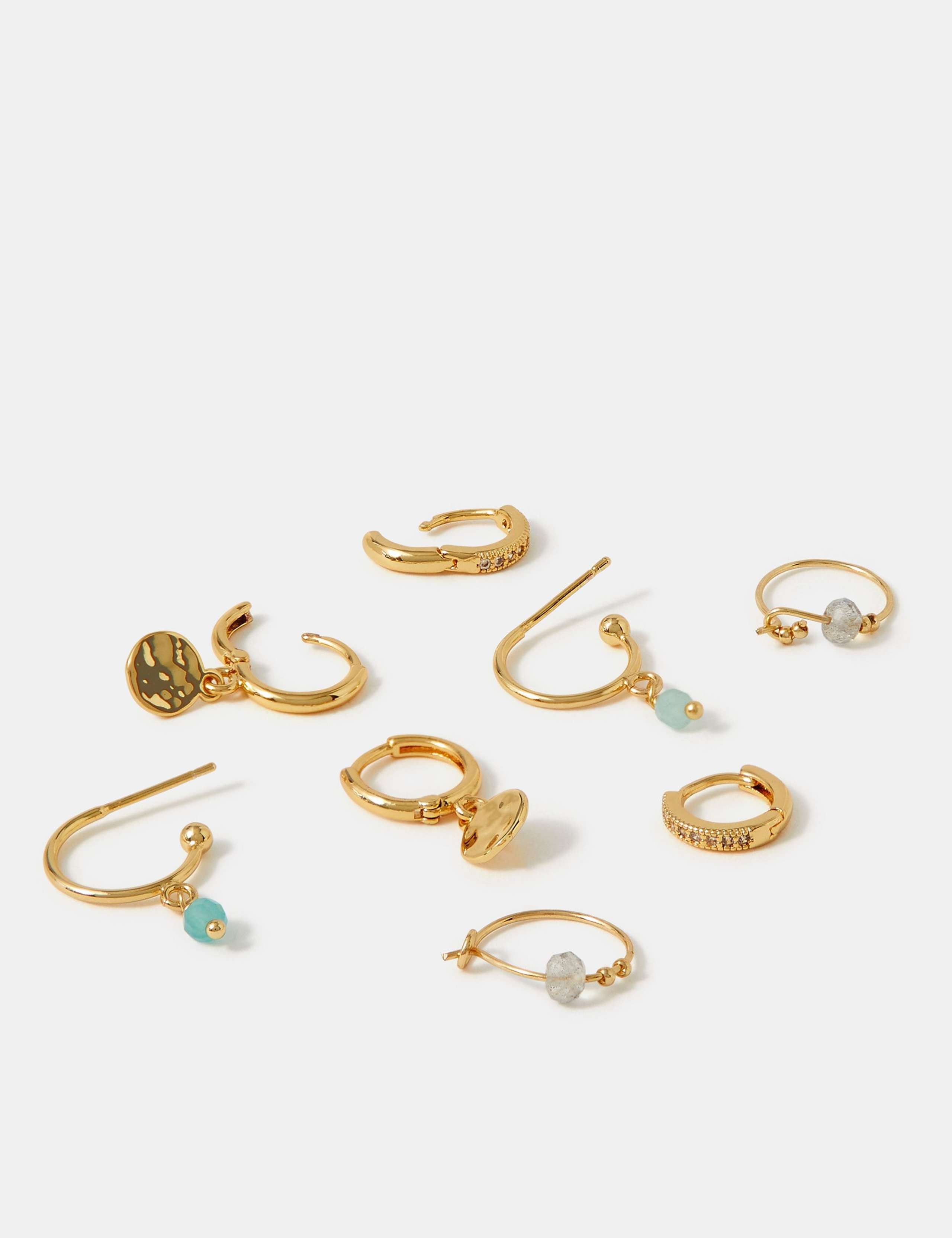 Accessorize gold plated hoop earrings set with semi-precious stones, imported from the UK