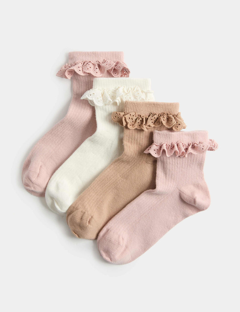 Cotton rich broderie frill socks 4 pack size 6-7 - British product
