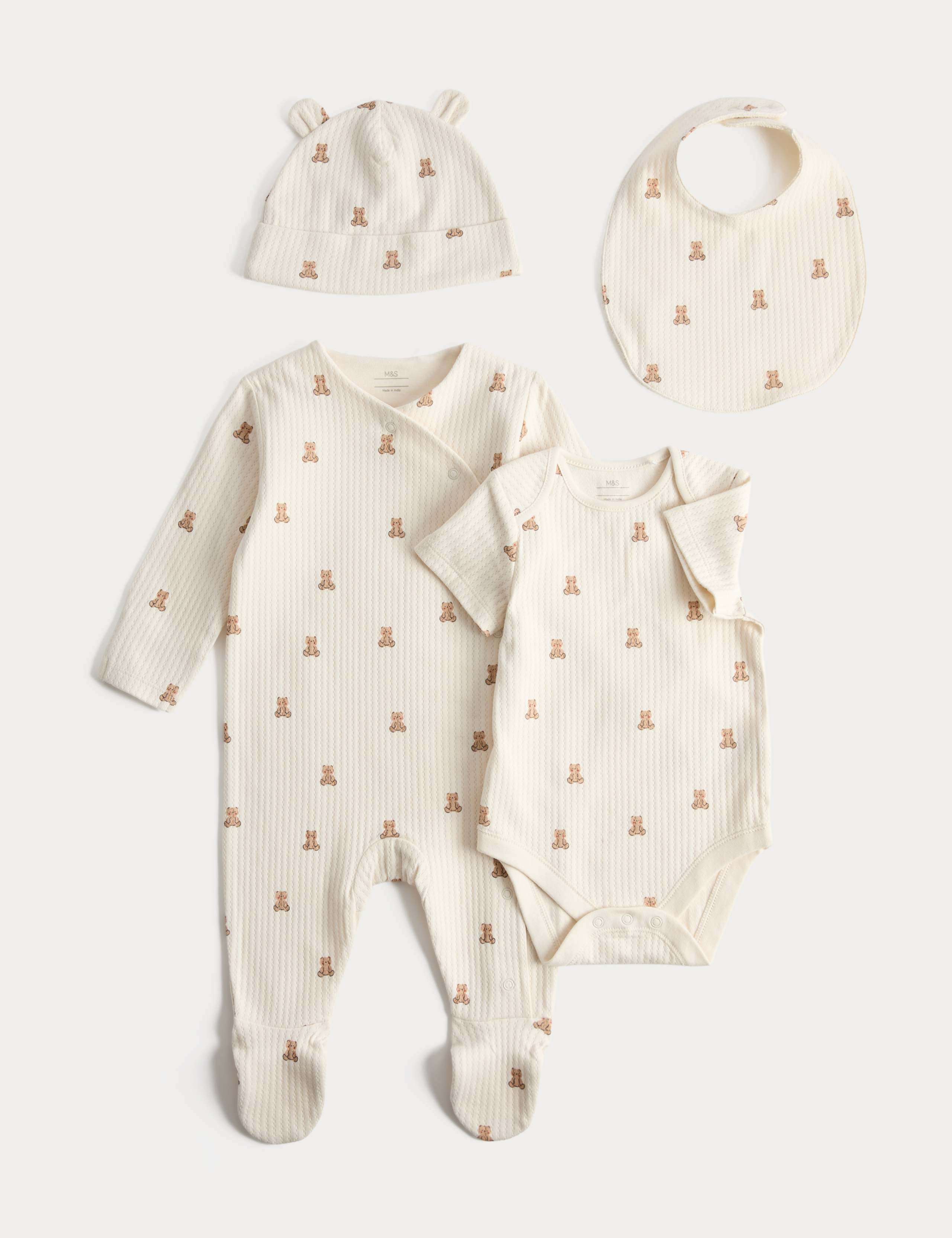Pure cotton bear starter set 4 piece for newborn 7lbs-9 months - British product