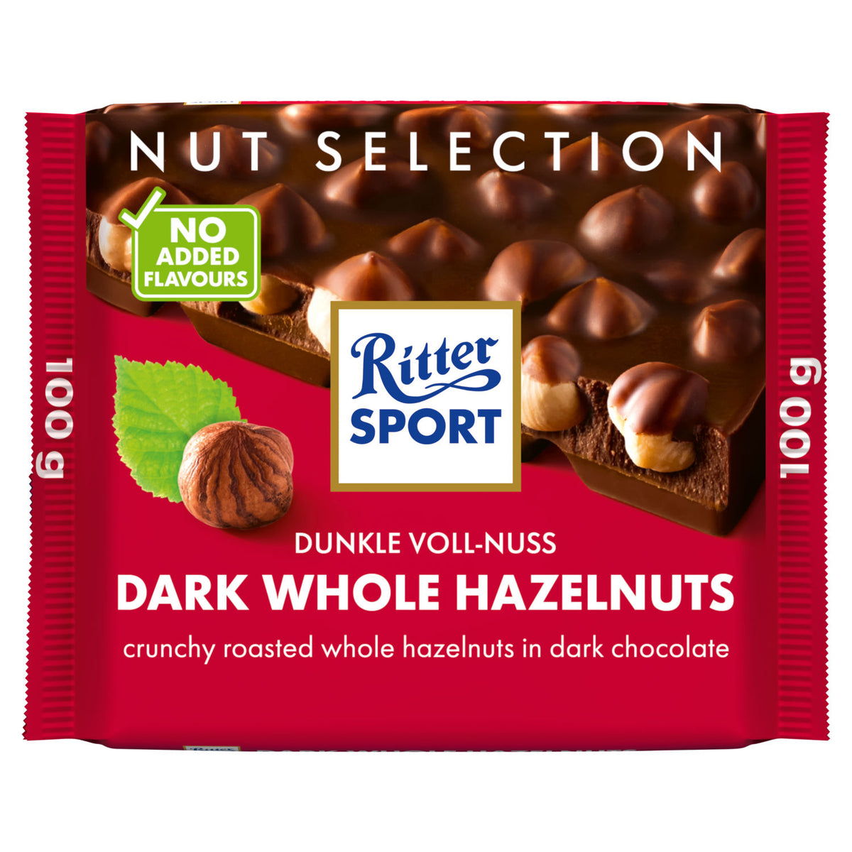 Ritter Sport dark chocolate bar with whole hazelnuts 100g, imported from the UK