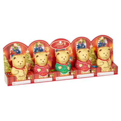 دمية دب كريسمس شوكولاتة حليب Lindt 5x50 جرام، مستوردة من المملكة المتحدة