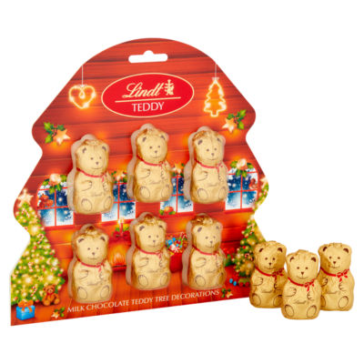 Lindt milk chocolate Teddy Christmas tree decorations 60g, UK version