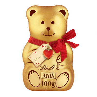 Lindt milk chocolate teddy with gift tag 100g, UK version