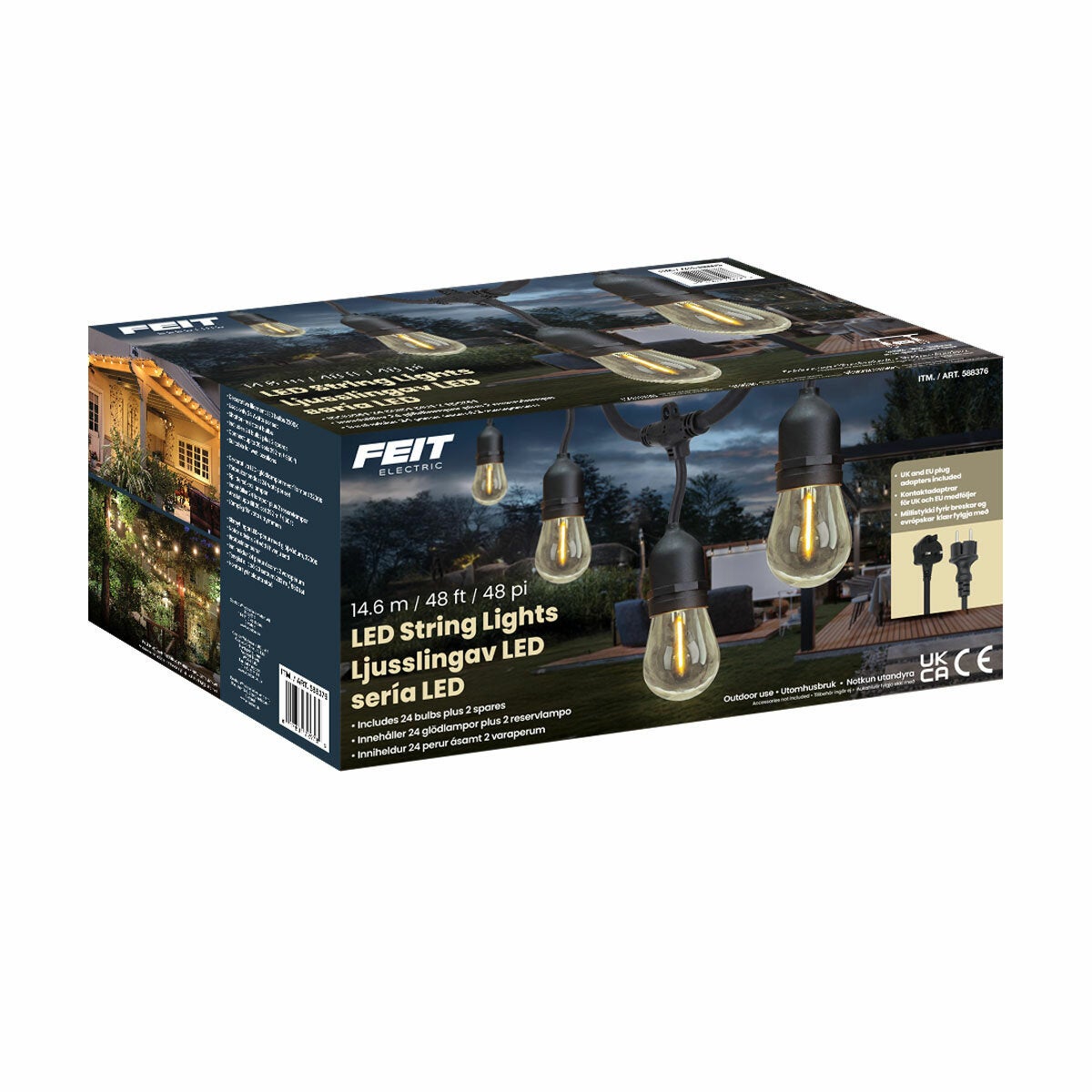 Feit 48ft LED string lights outdoor weatherproof - (British brand)