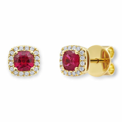 Costco UK Cushion Cut Ruby and 0.11ctw Diamond Halo Earrings, 18ct Yellow Gold- Buy online at McGrocer
