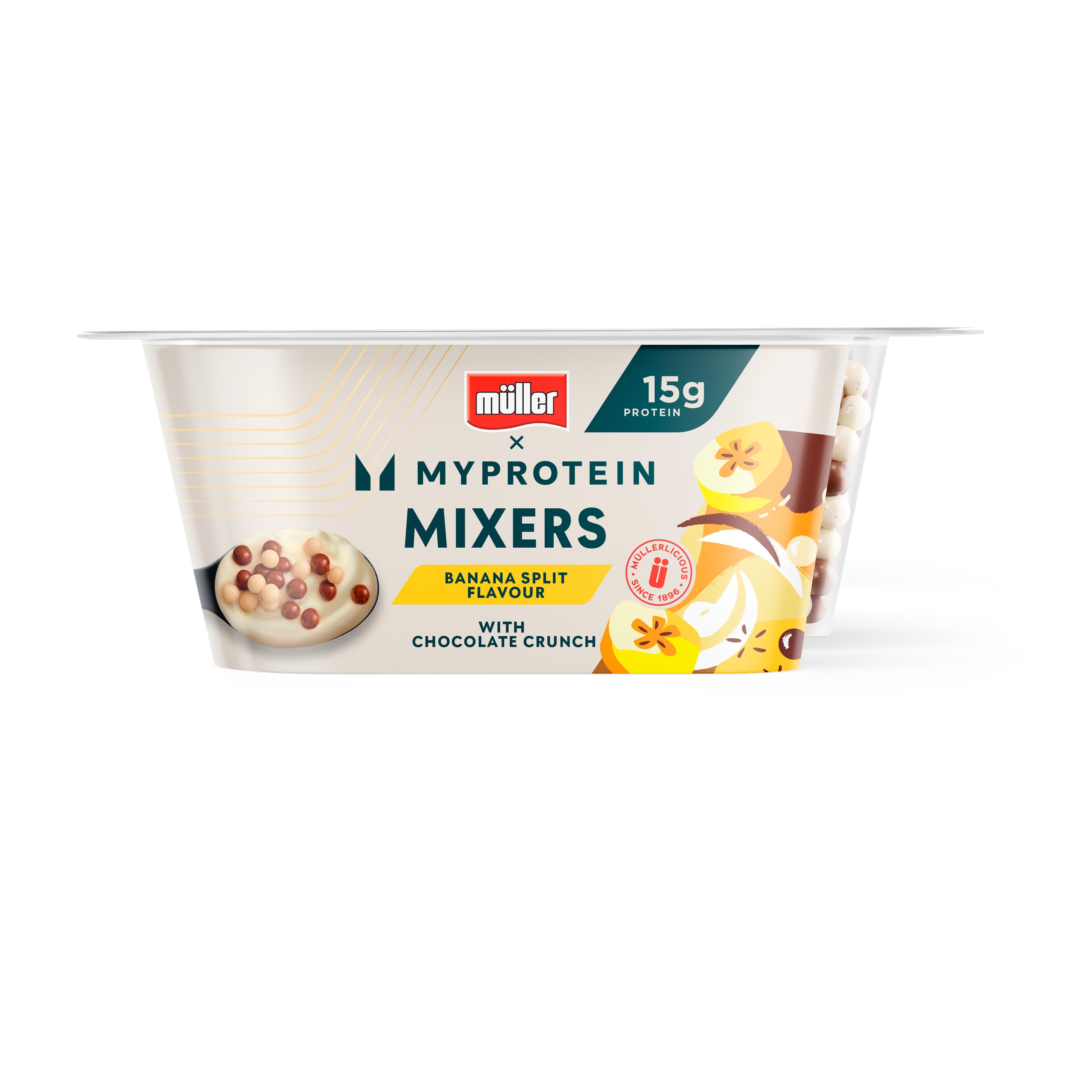 Müller Myprotein banana split yogurt 150g chocolate crunch (British brand)