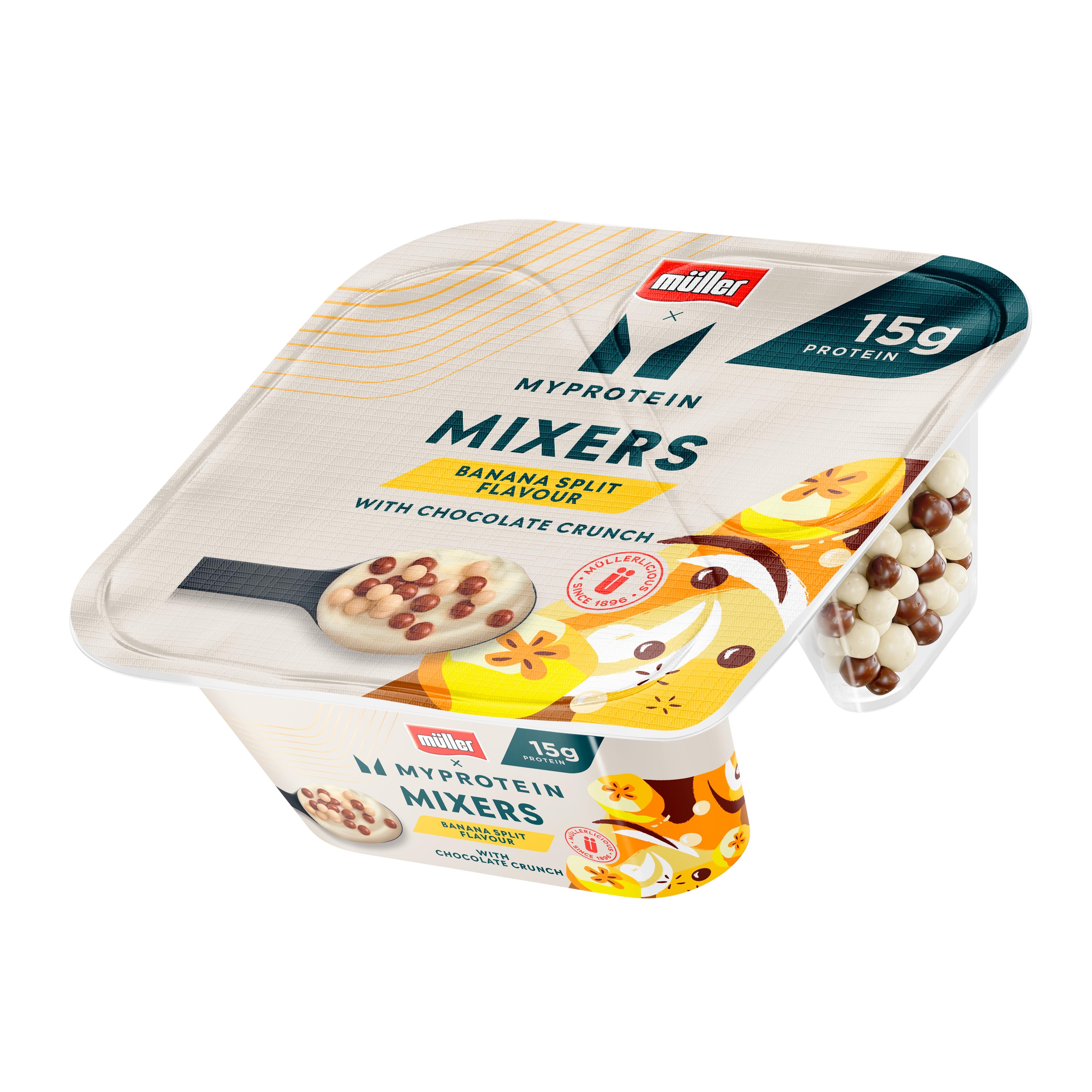 Müller Myprotein banana split yogurt 150g chocolate crunch (British brand)