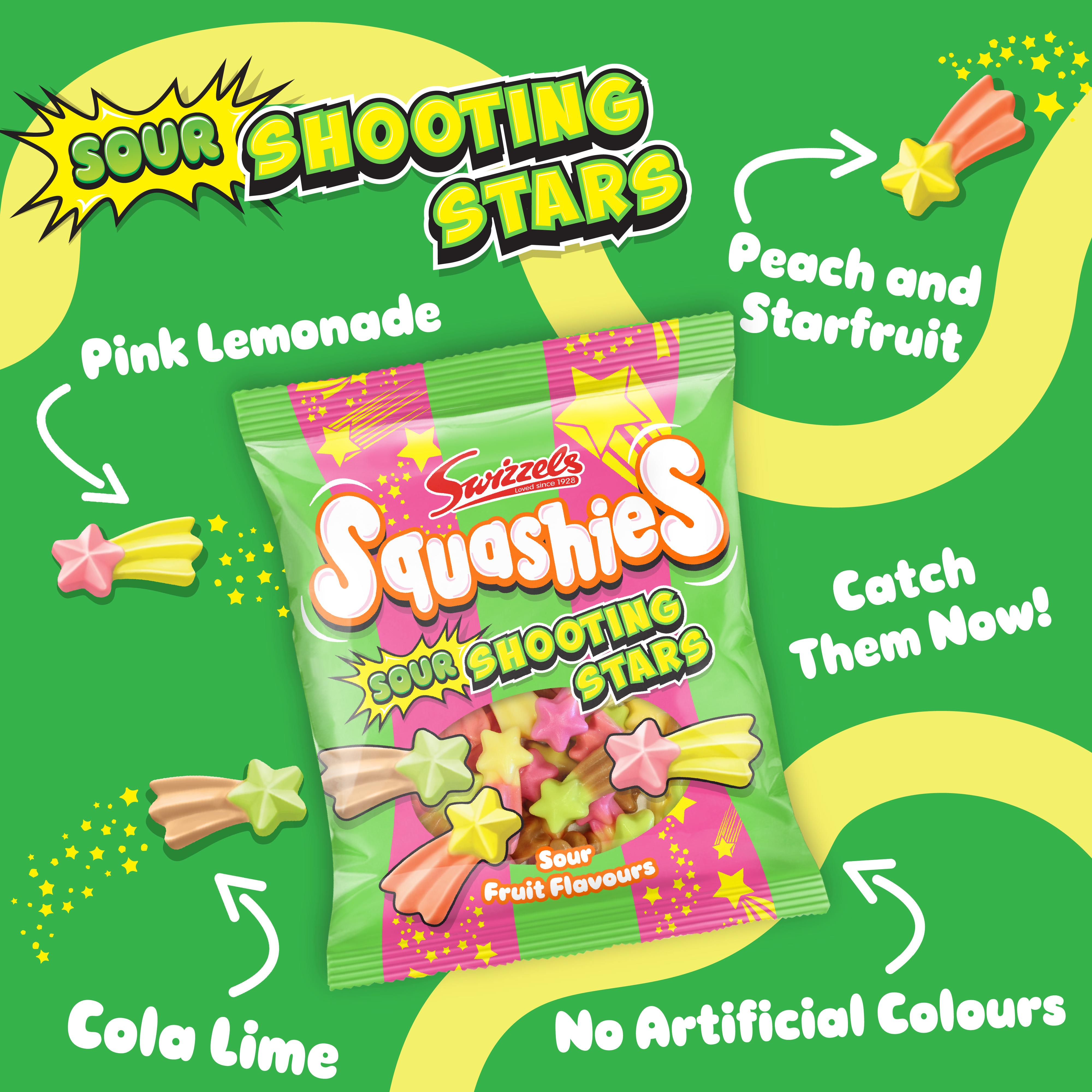Swizzels Squashies Sour Shooting Stars sour fruit gums 100g - British product