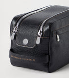 Grained Leather Toiletry Wash Bag with Zip Fastening