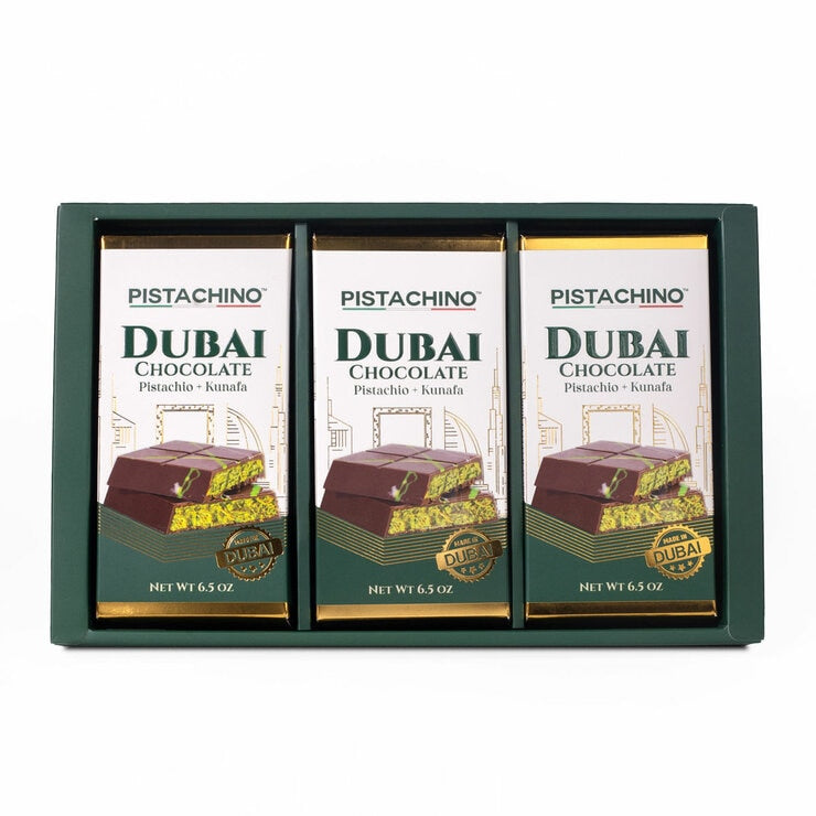 Pistachino Dubai chocolate bar gift set 3x185g, imported from the UK