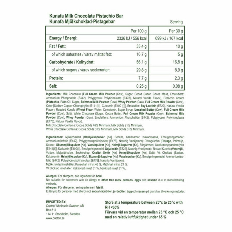 Pistachino Dubai chocolate bar gift set 3x185g, imported from the UK