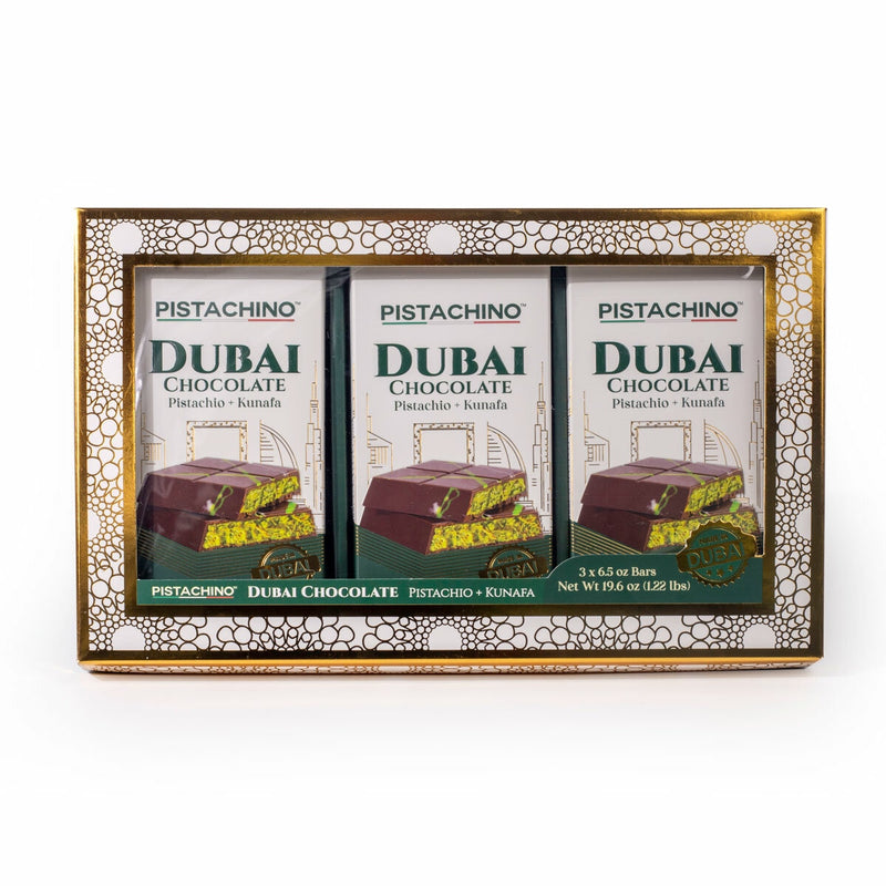 Pistachino Dubai chocolate bar gift set 3x185g, imported from the UK