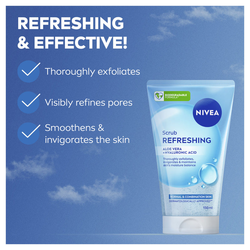 Nivea Refreshing Face Scrub with Hyaluronic Acid 150ml, imported from the UK