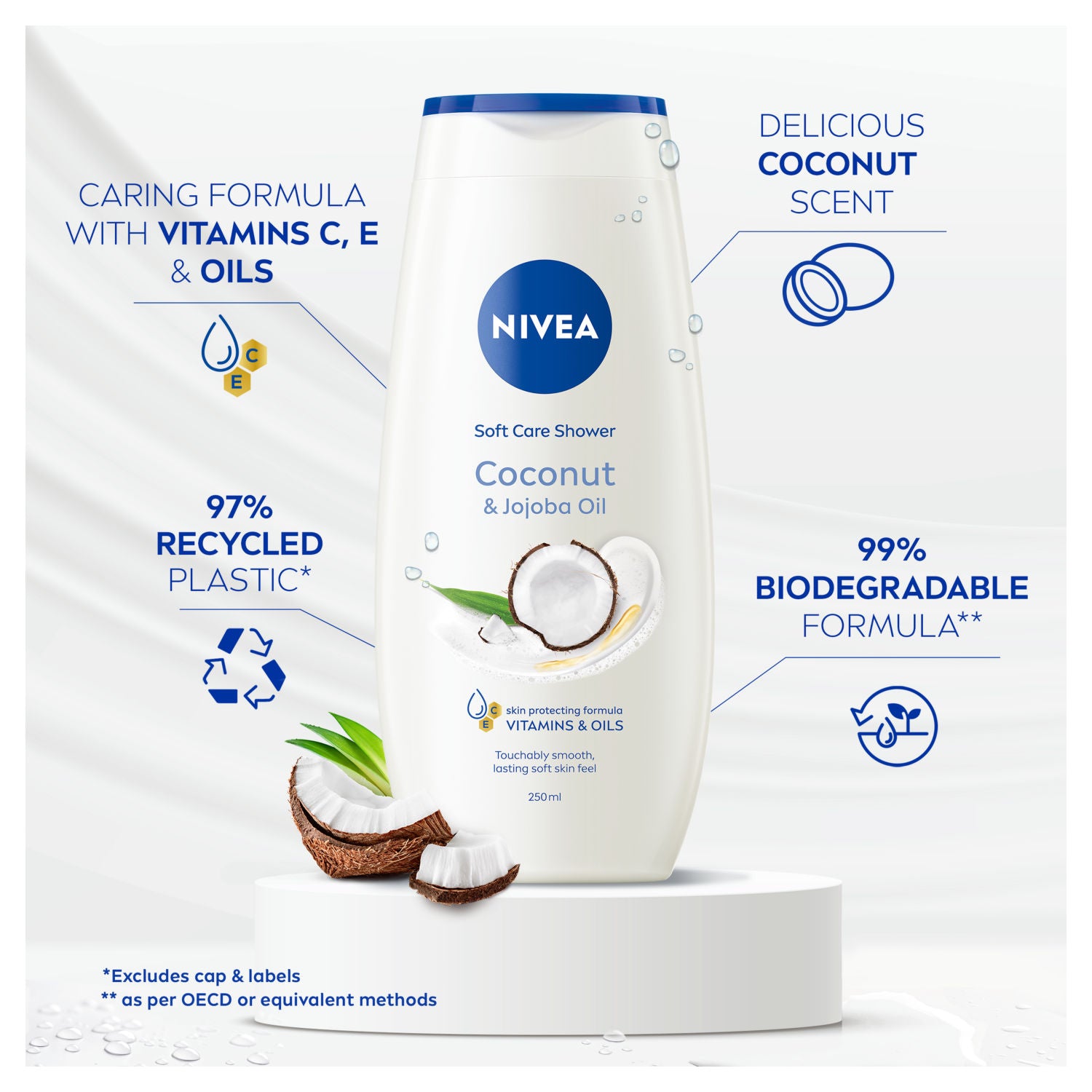 Nivea Coconut & Jojoba Oil Shower Cream 250ml, imported from the UK