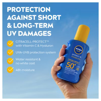 Nivea SPF50+ sun cream pump spray 200ml, imported from the UK