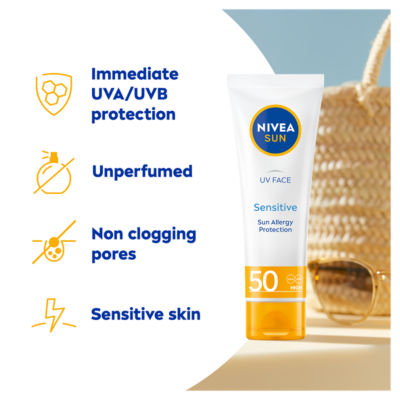 NIVEA sensitive face sunscreen SPF 50 50ml, imported from the UK