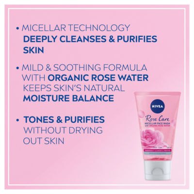 NIVEA Rose Care 3in1 Micellar face wash 150ml, imported from the UK