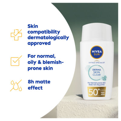 Nivea face sunscreen Derma Skin Clear SPF 50+ 40ml, imported from the UK