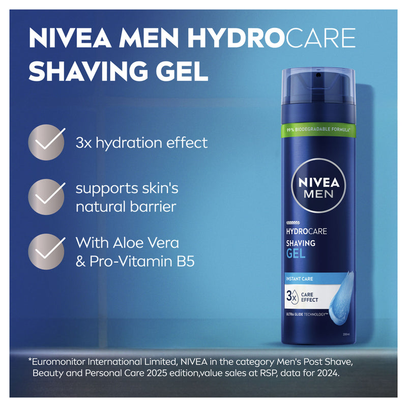 Nivea Men Hydrocare shaving gel 200ml, imported from the UK