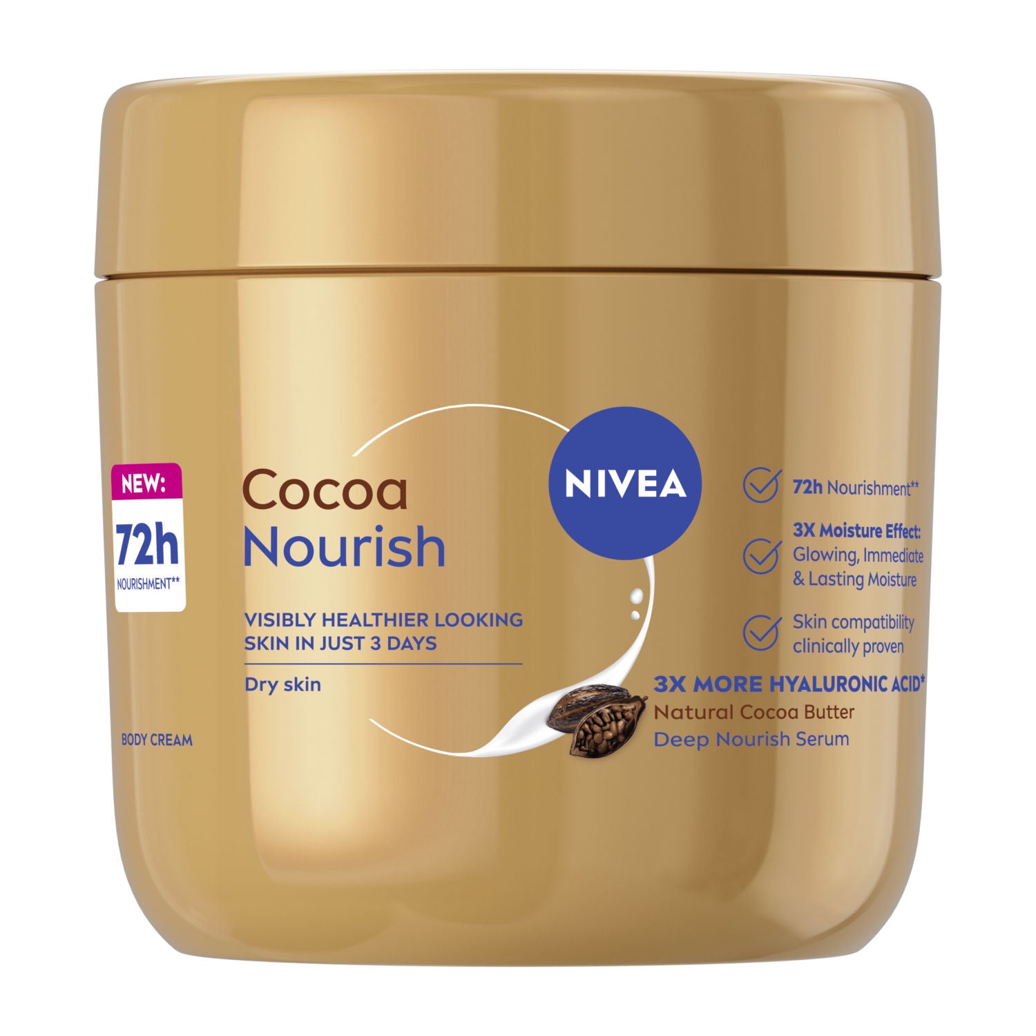 NIVEA Cocoa Nourish Body Cream 400ml jar, imported from the UK