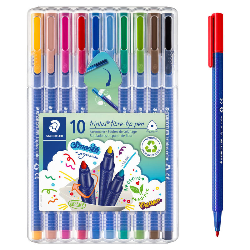 Staedtler triplus Fibre-Tip colouring pens pack of 10 (British brand)