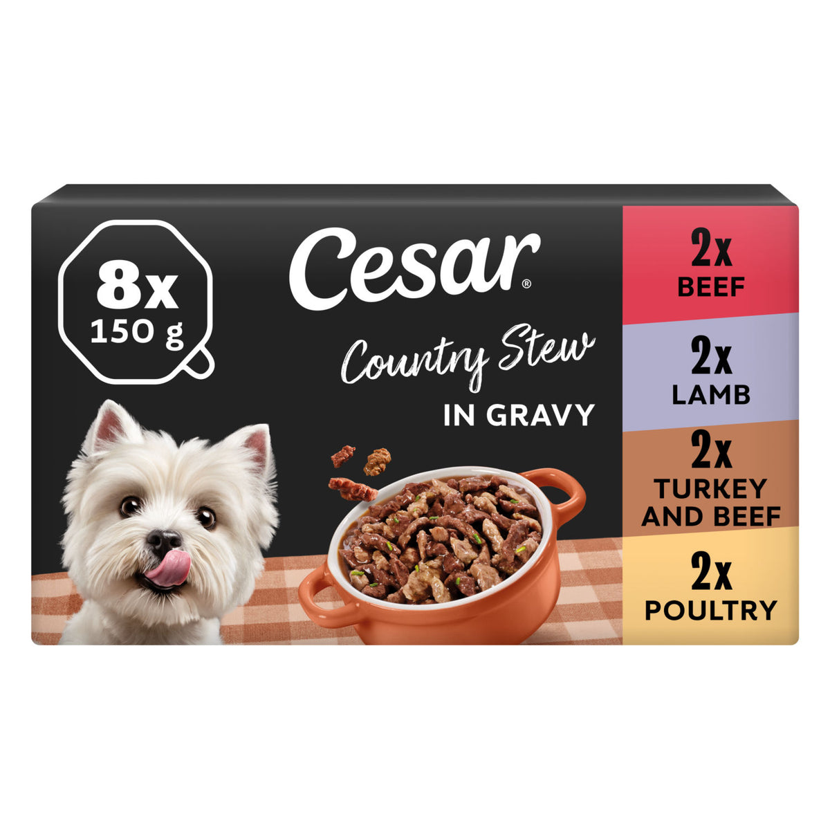 Cesar Country Stew wet dog food trays 8 x 150g - British product