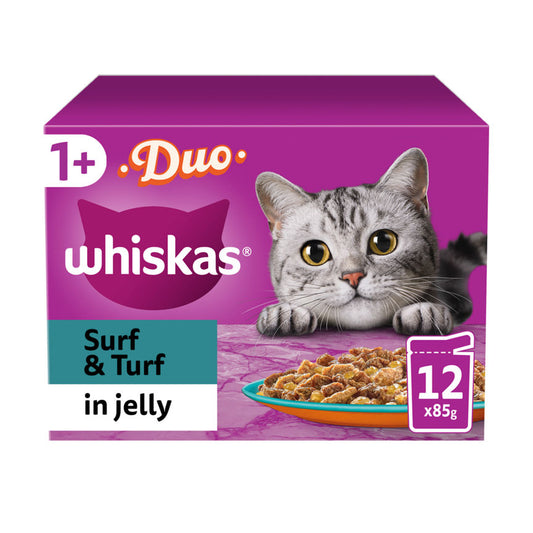 Whiskas 1+ Duo Surf & Turf Adult Wet Cat Food Pouches in Jelly - McGrocer