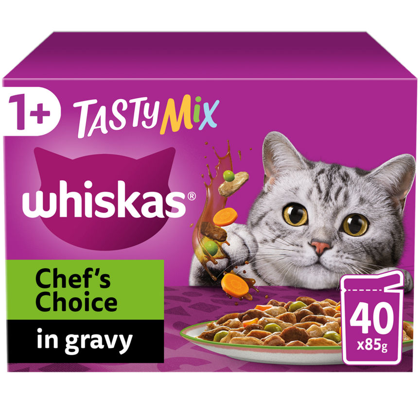 Whiskas 1+ Chef's Choice Mix Adult Wet Cat Food Pouches in Gravy