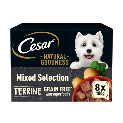 ASDA Cesar Natural Goodness Grain Free Adult Wet Dog Food Mix Terrine 8 x 100g Tray- Buy online at McGrocer