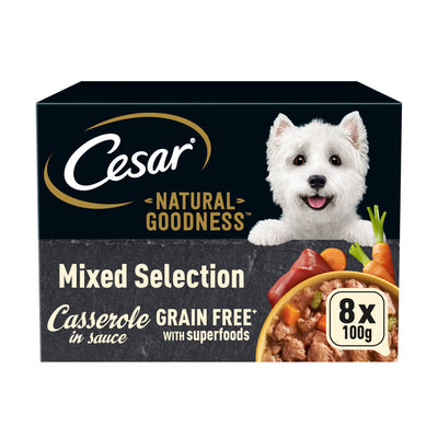 ASDA Cesar NATURAL GOODNESS Grain Free Adult Wet Dog Food Mix Casserole 8 x 100g Tray- Buy online at McGrocer