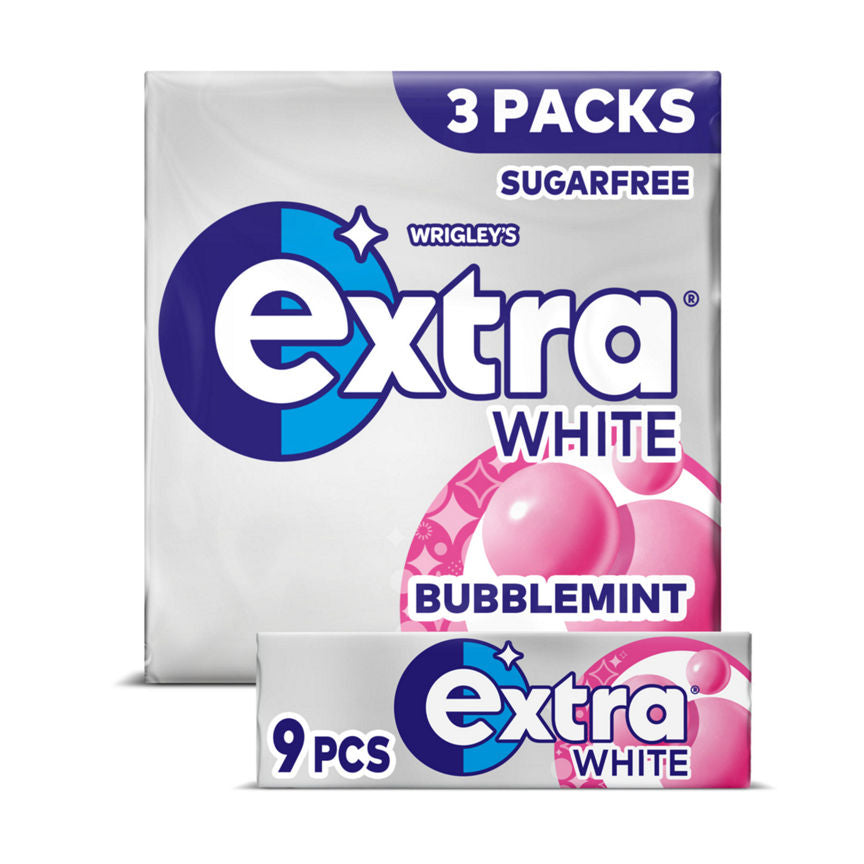 Wrigley's Extra White Bubblemint Sugar Free Chewing Gum 3 x 9 Pieces GOODS ASDA   