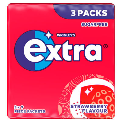 ASDA Extra Jordbær Smak Sukkerfri Tyggegummi Multipack 3x9 Stykker- Kjøp online hos McGrocer