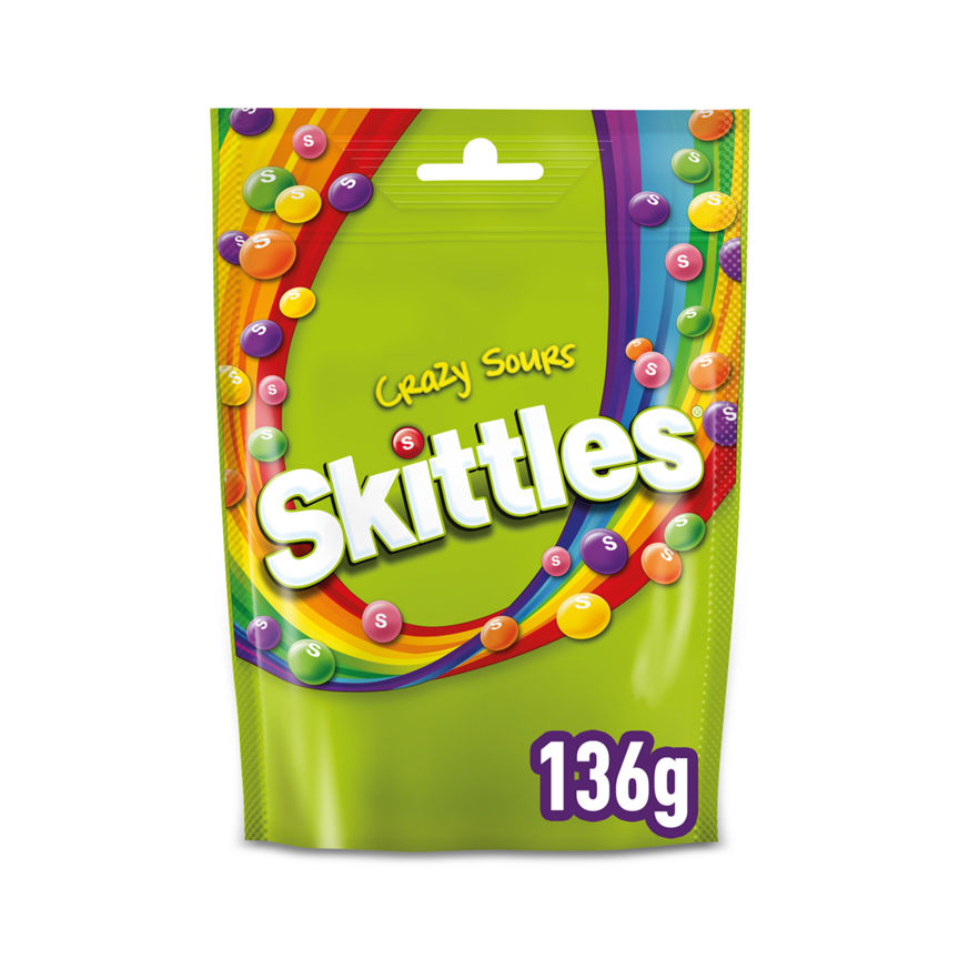 Skittles Vegan Chewy Crazy Sour Sweets Fruit Flavoured Pouch Bag GOODS ASDA   